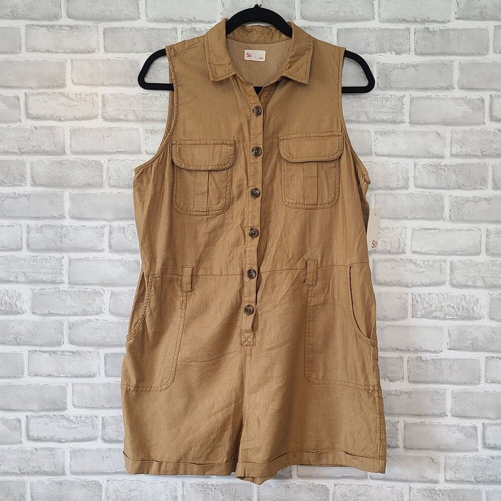 So Romper Shorts Utility Cotton Blend Safari Minimalist Cargo NEW Womens Large